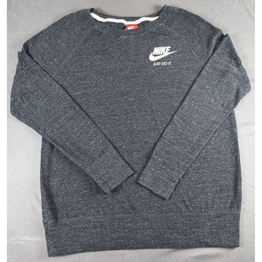 Nike Sweatshirt Mens Large Gray Just Do It Logo Fleece Pullover Crewneck - Picture 1 of 7